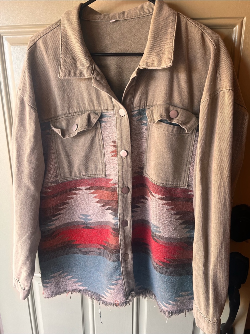 Women's Green Southwestern Pattern Button-Front Jacket